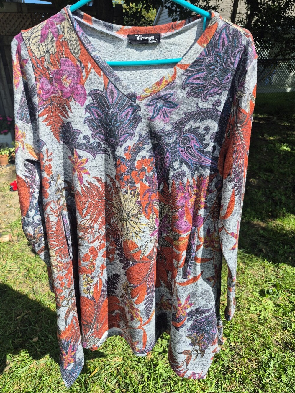 Orange Fashion Village Floral V-Neck Long Sleeve Top